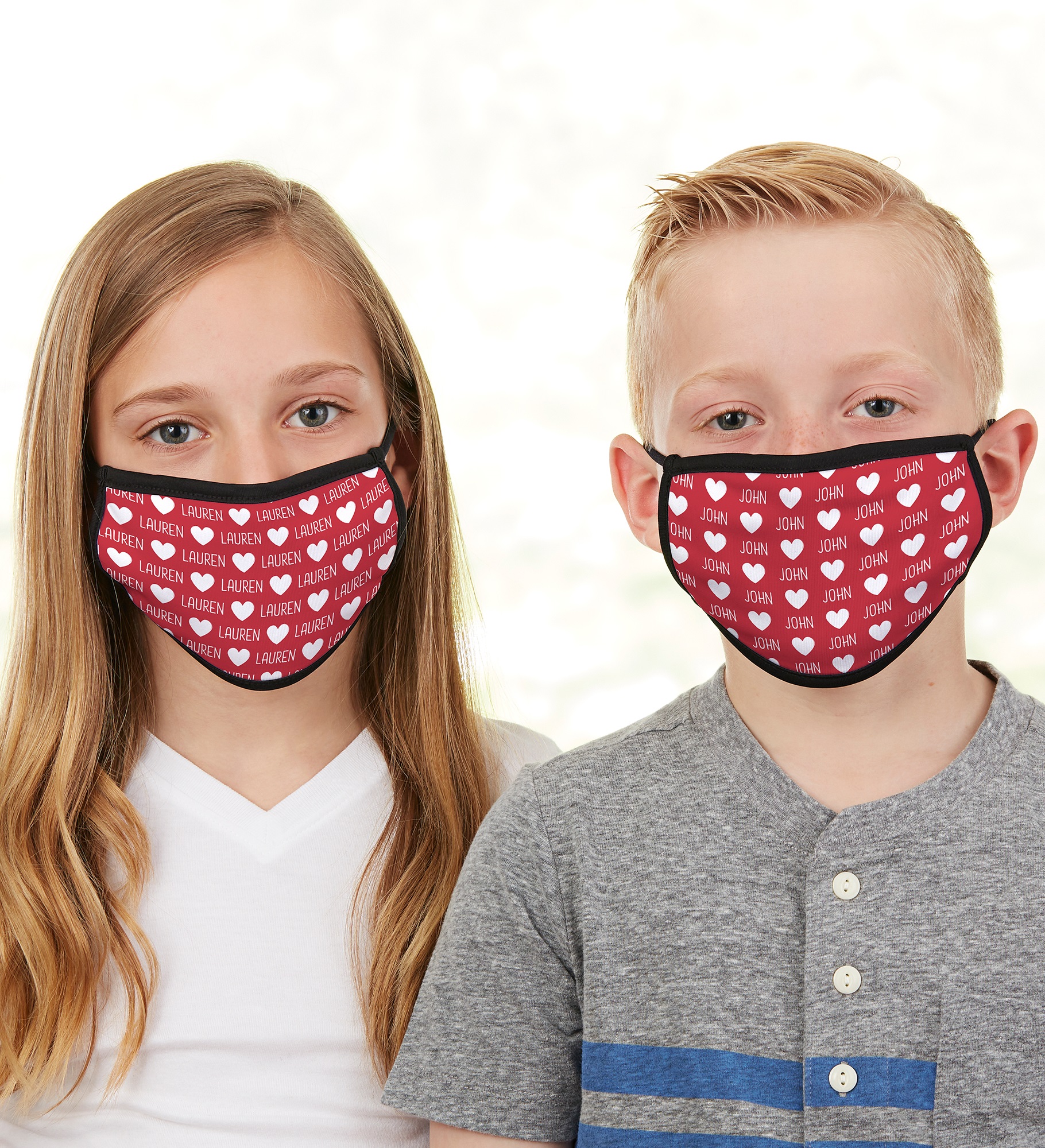 Repeating Hearts Personalized Valentine's Day Kids Face Mask